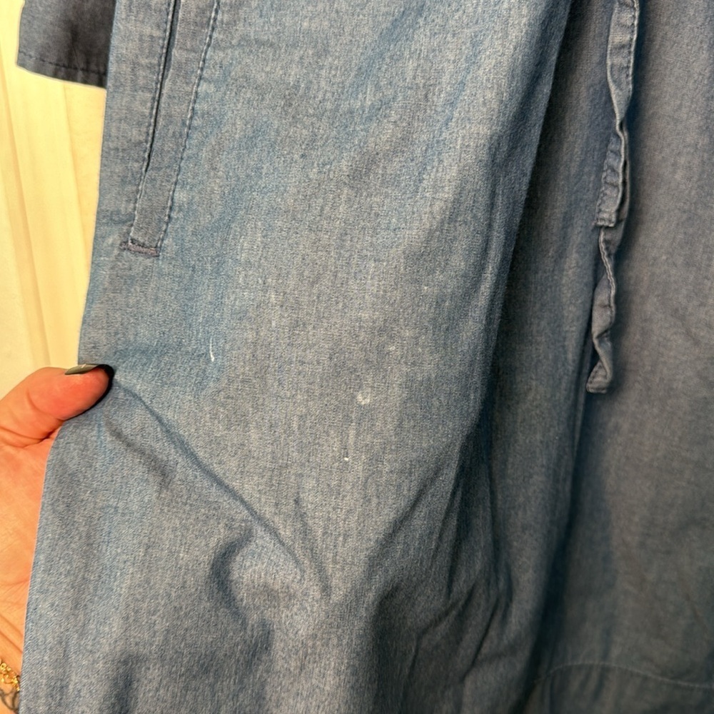 Boden Blue Chambray Denim Cotton Long Sleeve Drawstring Waist Dress Size 6 - Picture 3 of 7